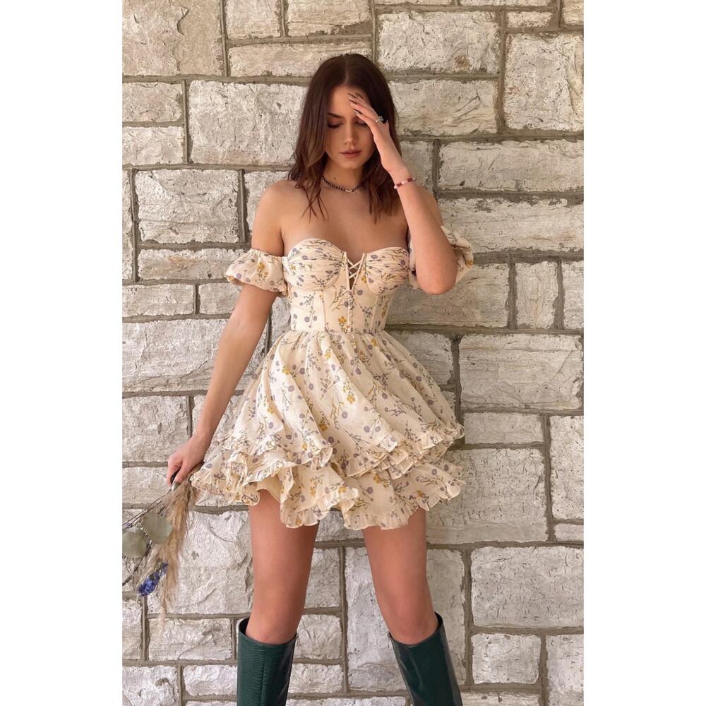 NWT Adeirlina The Lattest of Them All Off Shoulder Floral Fairy Mini Dress Small